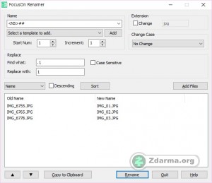 Rozhraní aplikace FocusOn Renamer